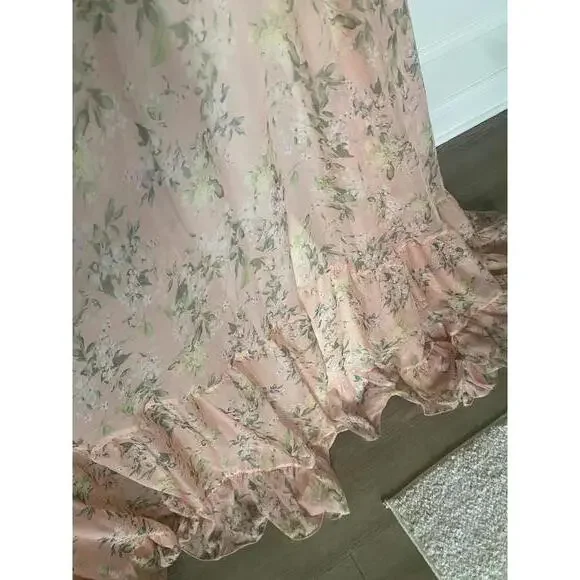 Mac Duggal - Women’s Tiered Pink Floral Chiffon Gown, cutout back, size 10 - Picture 6 of 13